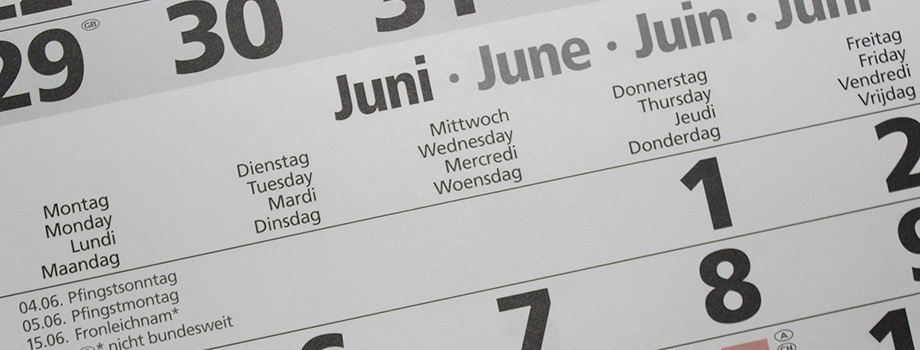 Page de calendrier du mois de juin pour prendre un rendez-vous d'hypnose